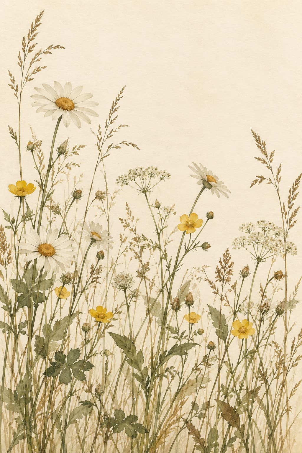 Meadow Stems — Airy wildflower stems and gentle natural colour. A meadow-inspired botanical print for cottage interiors and softly layered rooms.