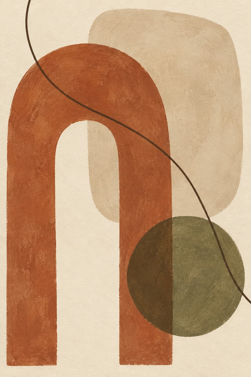 Terracotta Forms — Sculptural earthy shapes in terracotta, oat and cream. An abstract art print for warm minimalist and contemporary interiors.